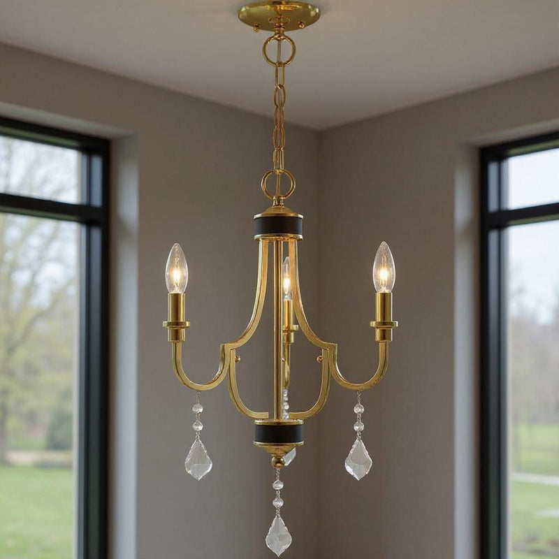 22" Three Light Dimmable Chandelier With Shades - Brass