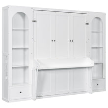 Load image into Gallery viewer, French Style Murphy Platform Bed With Shelf, Side Cabinets, Drawers And LED
