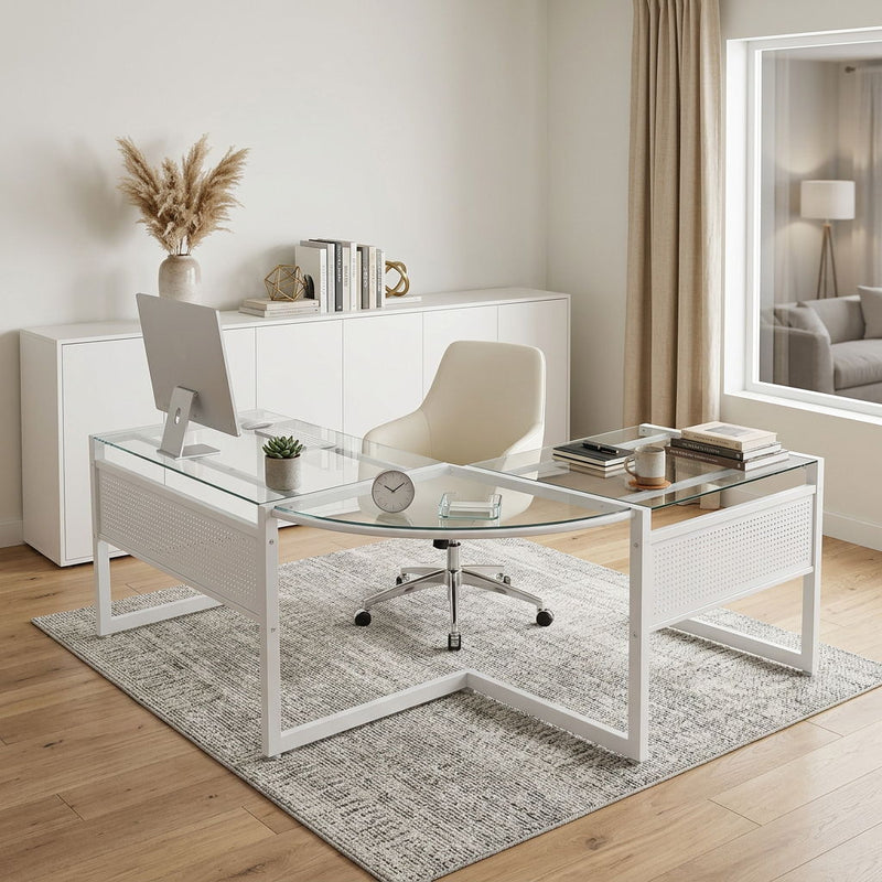 Corner Computer Desk - Clear / White