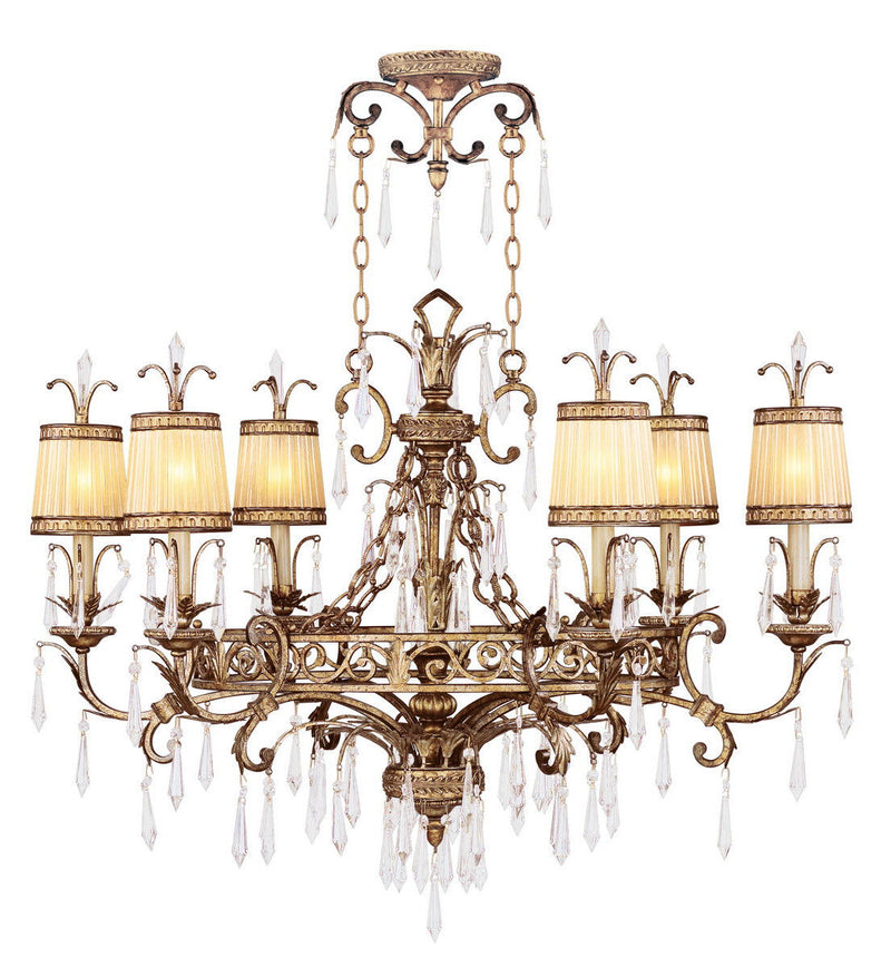 32" Six Light Metal Dimmable Chandelier With Shades - Gold