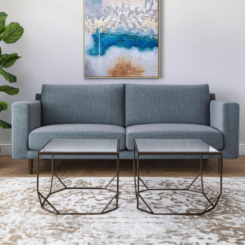 Bronze Mirro Glass And Steel Square Abstract Bunching Coffee Tables (Set of 2) - Bronze And Silver
