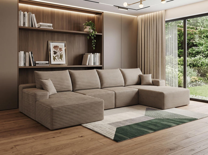 Corduroy Modular L Shaped Sofa And Chaise Sectional (762636) - Camel