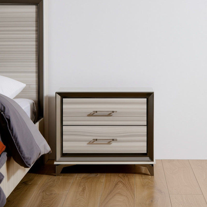 25" Wood Lighted Two Drawer Nightstand - Silver / White
