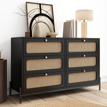 Load image into Gallery viewer, Modern Cannage Rattan Wood Closet 6 Drawer Dresser Wood Storage Cabinet Sideboard For Bedroom, Living Room, Entryway, Hallway
