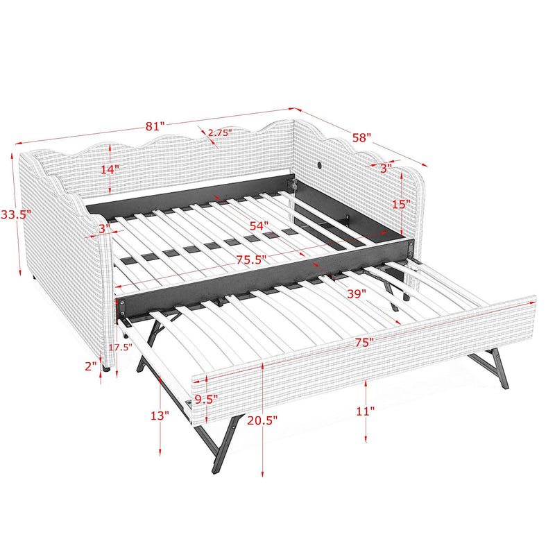 Gingham Daybed & USB Charging Port, Wave-Shaped Design