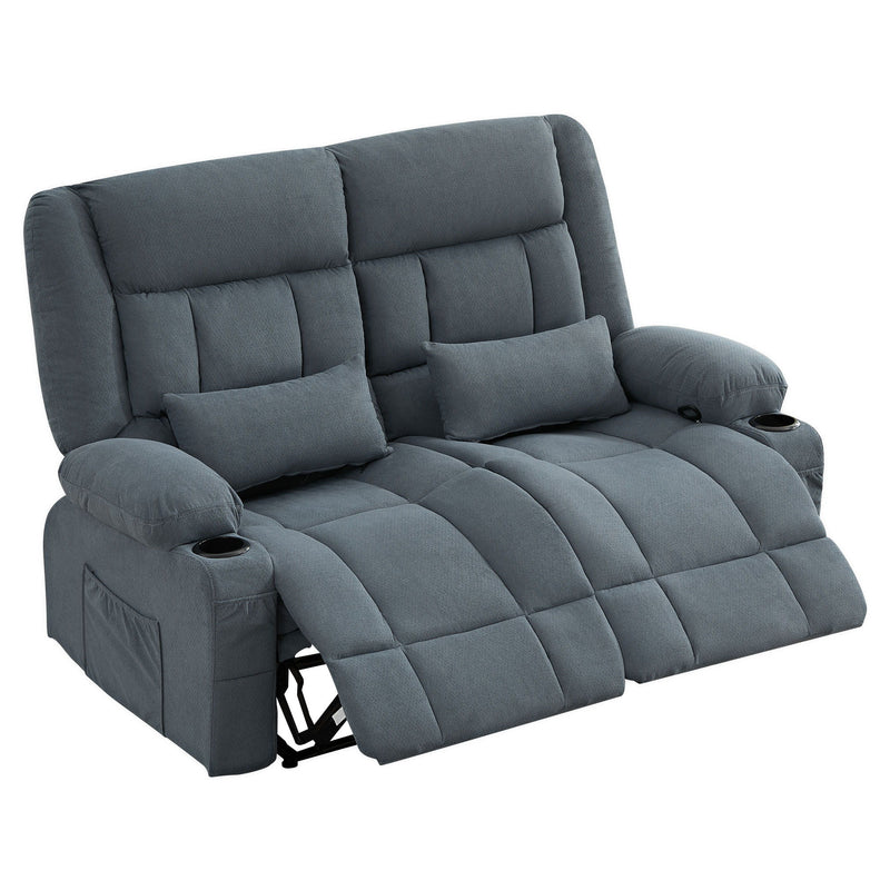 Chenille Manual Reclining Loveseat With Storage Toss Pillows - Slate Blue