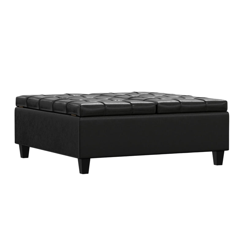 40" Leather Cocktail Ottoman With Storage - Black