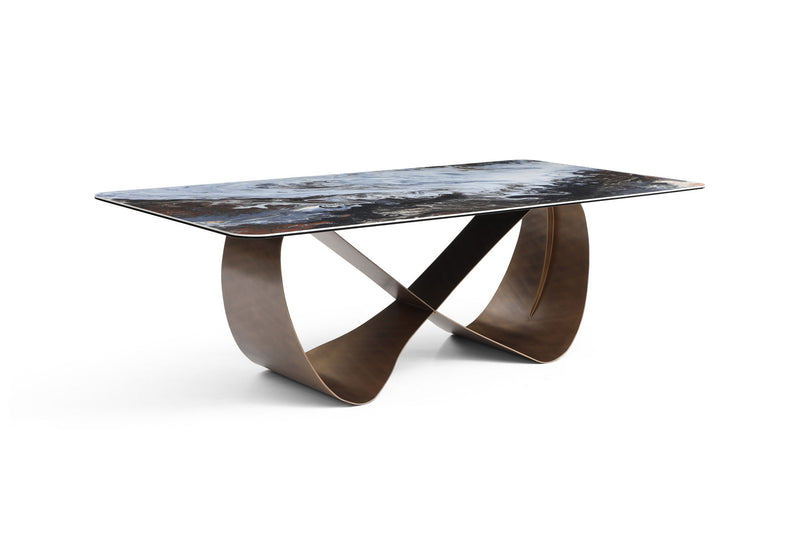 Ceramic Steel Cross Leg Base Dining Table - Black / White / Bronze