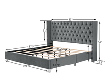 Load image into Gallery viewer, B100S King bed, Button designed Headboard,strong wooden slats + metal legs with Electroplate
