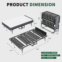 Load image into Gallery viewer, Twin Adjustable Headboard Folding Bed With Memory Foam Mattress, Heavy-Duty Frame Cot For Tall People, Portable Guest On Wheels - Black
