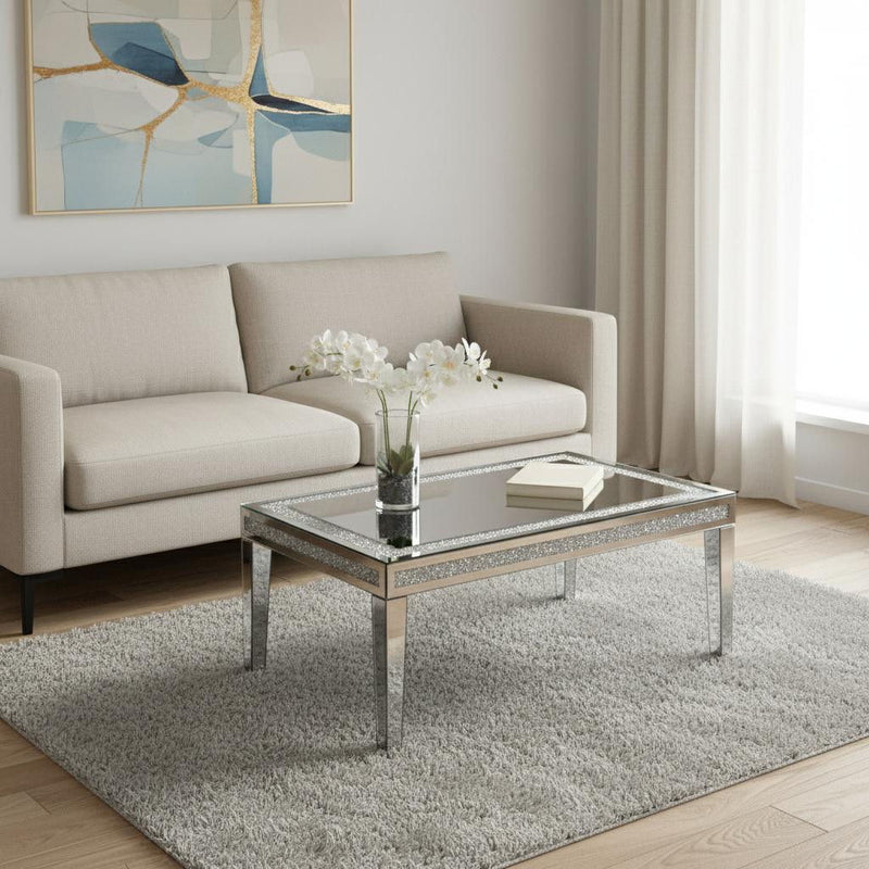 Mirrored Faux Crystal Glass Coffee Table - Clear / Silver