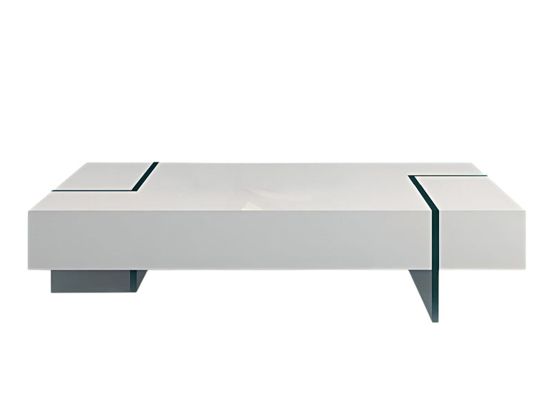 53" Wood And Glass Sled Coffee Table - White And Clear