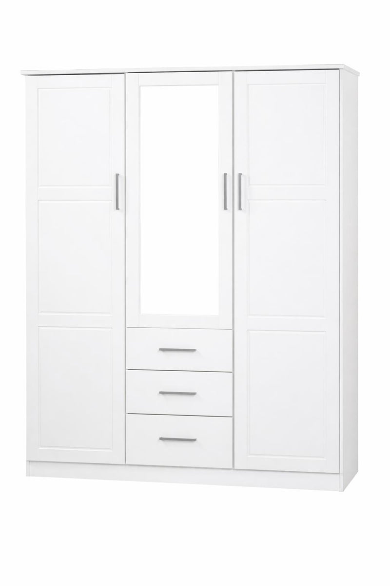 Solid Wood Mirrored Three Door Three Drawer Combo Dresser - White