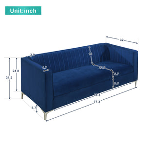 [VIDEO provided] [New] 77.3*32" Mid Century Velvet Sofa,2-3 Seater Modern Couch, Exquisite Loveseat with Vertical Striped Decoration and Metal Legs for Living Room,Bedroom,Apartment,Office,2 Colors