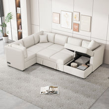 Load image into Gallery viewer, U-Shaped Sectional Sofa Pull Out Sofa Bed With Two USB Ports, Two Power Sockets, Three Back Pillows And A Storage Chaise For Living Room

