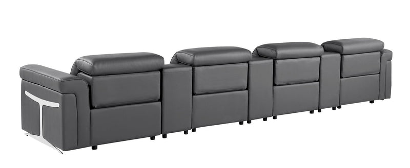 Top Grain Leather Reclining Metal USB Sofa (720376) - Dark Gray