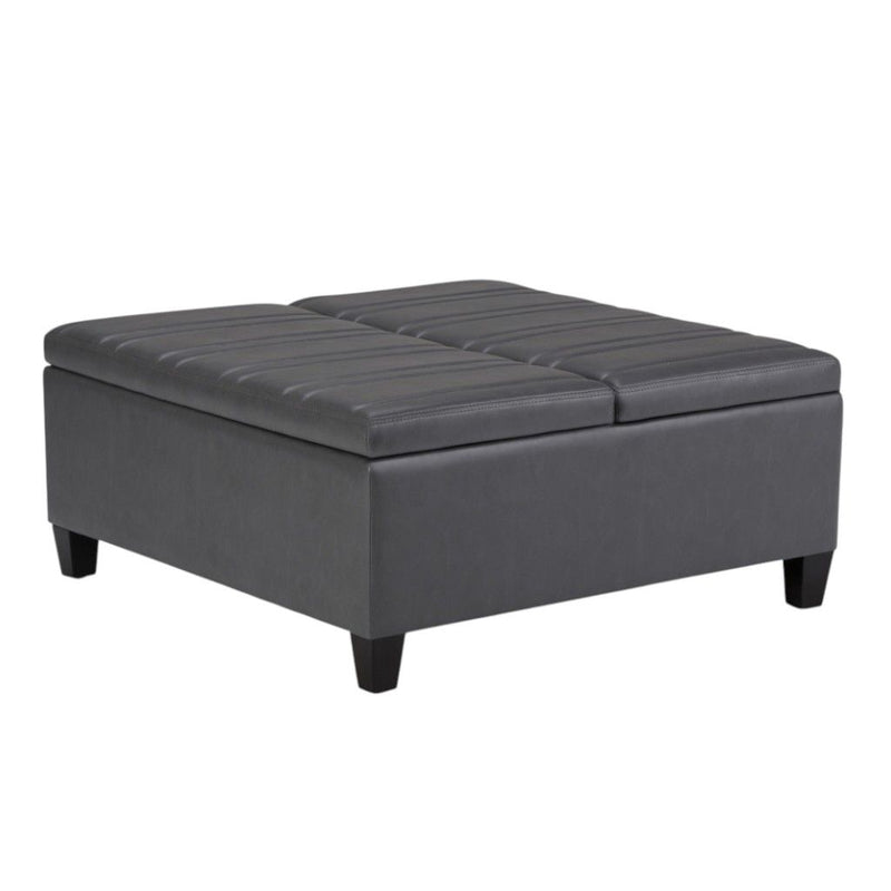 36" Leather Cocktail Ottoman With Storage - Gray / Espresso