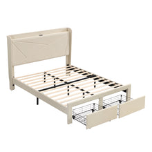 Load image into Gallery viewer, Full Size Bed Frame with 2 Storage Drawers, Upholstered Bed Frame with Wingback Headboard Storage Shelf Built-in USB Charging Stations and Strong Wood Slats Support, No Box Spring Needed, Beige
