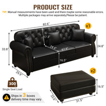 Load image into Gallery viewer, Upholstered Sofa With Nailhead Trim, Rolled Armrests With Ottoman
