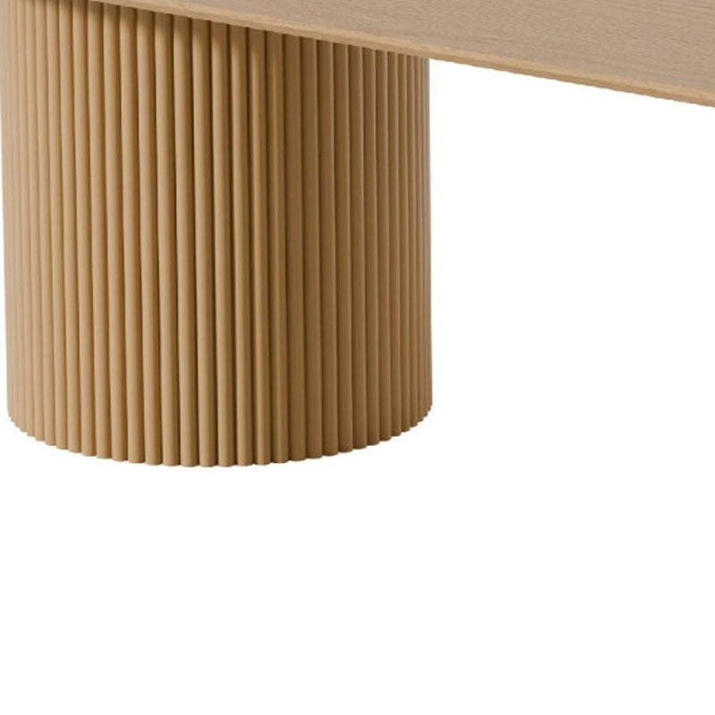 86" Wood Double Pedestal Base Oval Dining Table - Light Brown / Natural