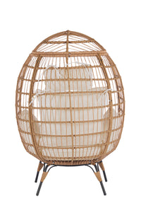 Wicker Egg Chair, Oversized Indoor Outdoor Lounger for Patio, Backyard, Living Room w/ 5 Cushions, Steel Frame, - Beige