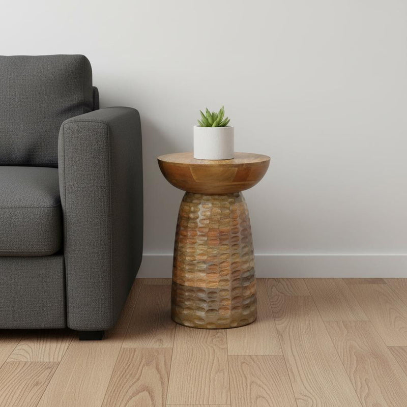 Round End Table Solid Wood - Natural