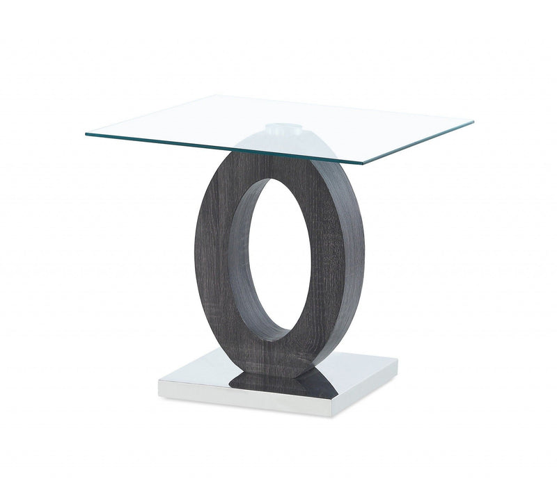 Glass Oval End Table - White, Gray And Clear