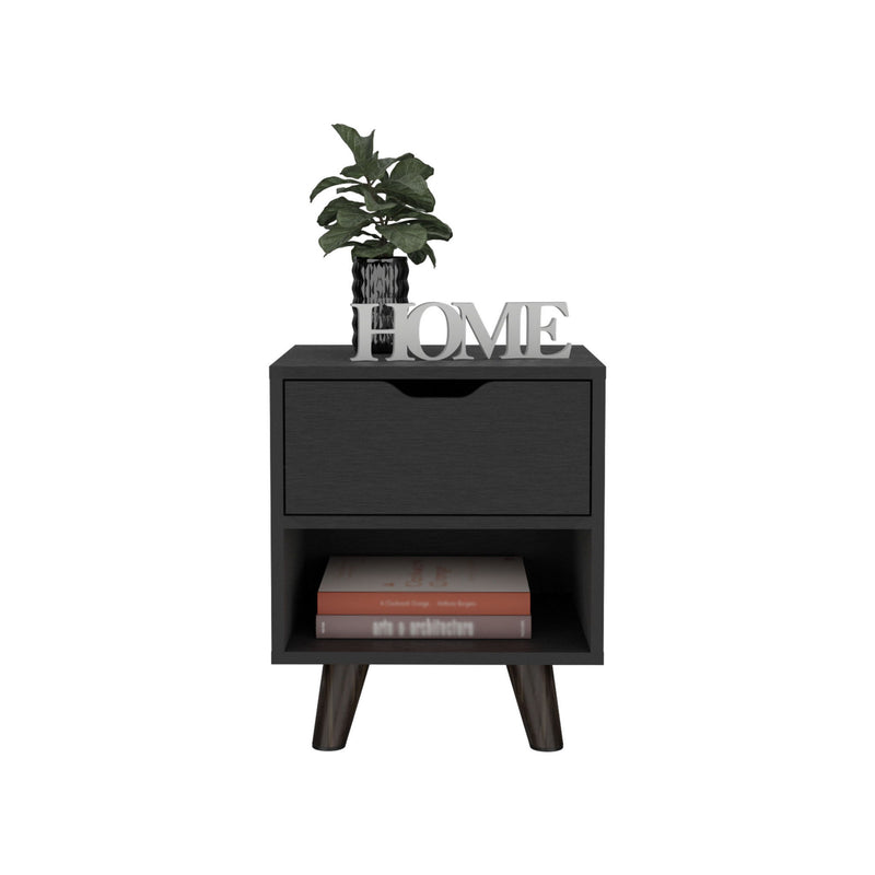 19" One Drawer Faux Wood Nightstand - Black
