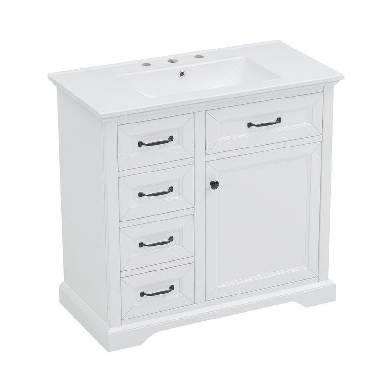 Modern Bathroom Vanity With Sink Top, 4 Drawers And 1 Soft-Close Door