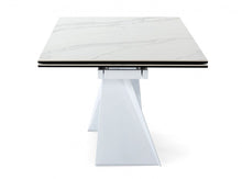 Load image into Gallery viewer, Ceramic Metal Self-Storing Leaf Pedestal Base Extendable Dining Table - White
