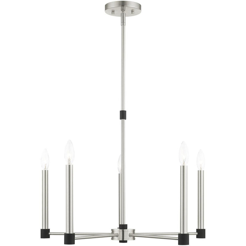 5-Light Dimmable Chandelier With Shades - Nickel / Pearl Silver