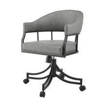Load image into Gallery viewer, Upholstered Faux Leather Open Back Dining Arm Chair With Wheels - Gray
