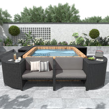 Load image into Gallery viewer, Spa Surround Spa Frame Quadrilateral Outdoor Rattan Sectional Sofa Set With Mini Sofa, Wooden Seats And Storage Spaces
