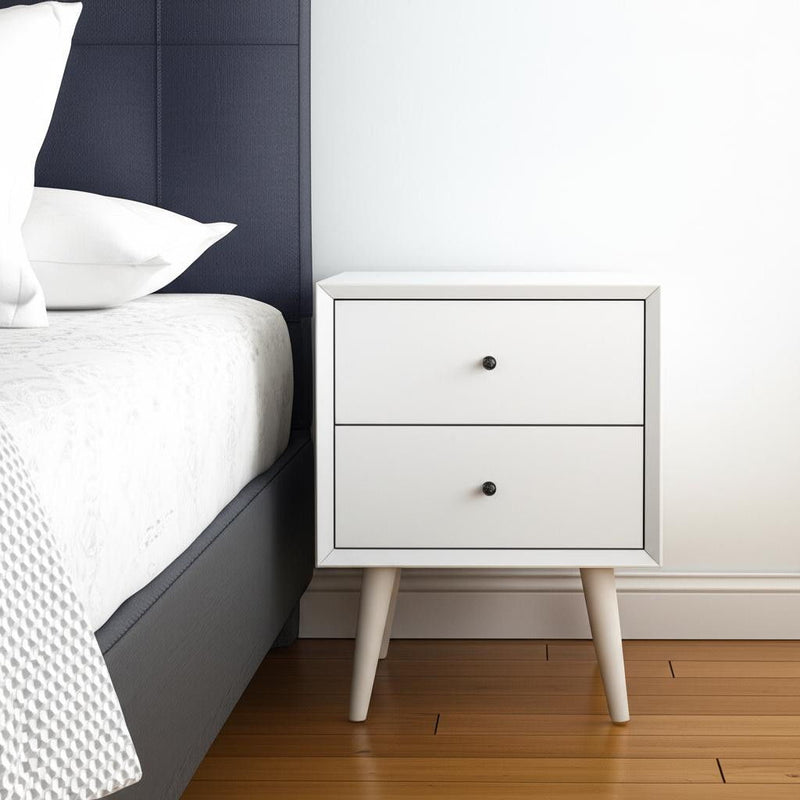 Century Modern Wood 2 Drawer Nightstand - White