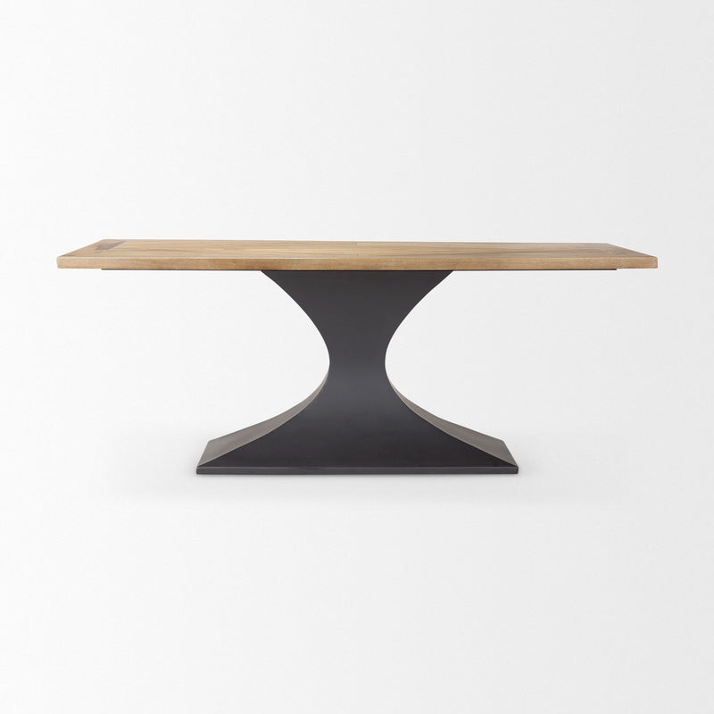 Solid Wood Iron Pedestal Base Dining Table - Brown / Gray