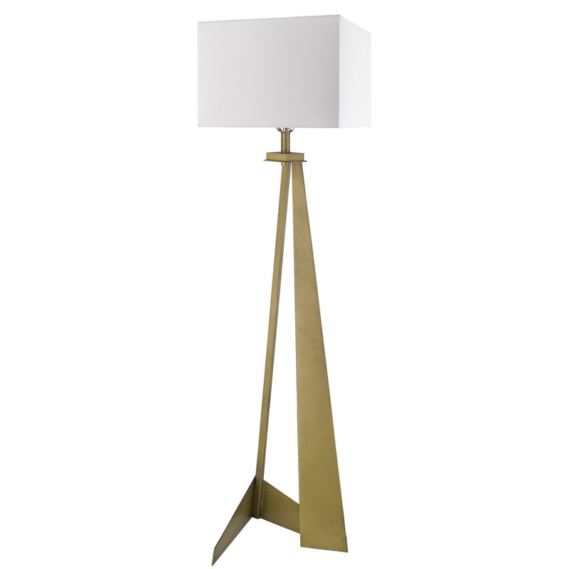 Traditional Shaped Floor Lamp With White Novelty Shade - Brass