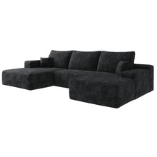 Load image into Gallery viewer, 2 Piece Living Room Set Corduroy Modular Compression Foam Sofa &amp; Ottoman Toss Pillows - Black
