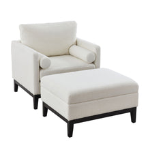 Load image into Gallery viewer, Farmhouse Upholstered Accent Chair With Ottoman, Reversible Lid Coffee Table
