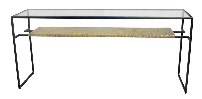 Glass Sled Console Table With Shelves - Clear Black And Gold