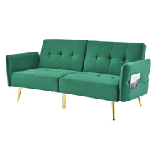 Load image into Gallery viewer, 78&quot; Italian Velvet Futon Sofa Bed, Convertible Sleeper Loveseat Couch with Folded Armrests and Storage Bags for Living Room and Small Space, Green 280g velvet
