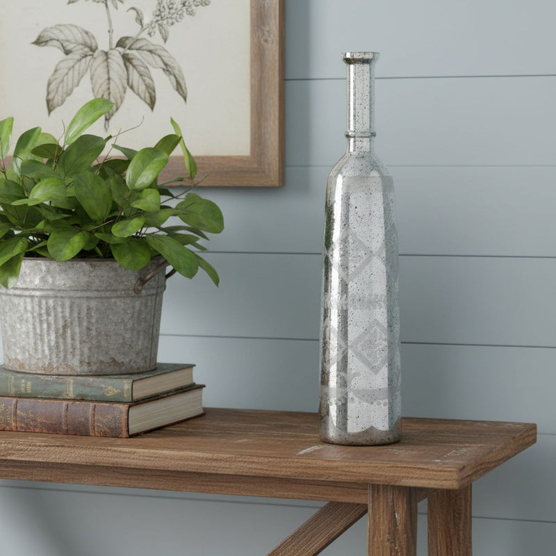 Floral Bottle Table Vase (574272) - Antiqued Silver