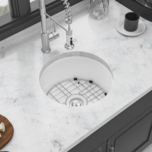 Load image into Gallery viewer, Ceramic Circular Kitchen Sink With Drain Assembly And Bottom Grid, 18" Dual Mount - White
