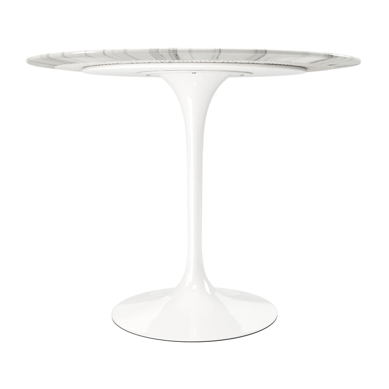 32" Rounded Marble And Metal Pedestal Base Dining Table - White