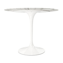 Load image into Gallery viewer, 32" Rounded Marble And Metal Pedestal Base Dining Table - White
