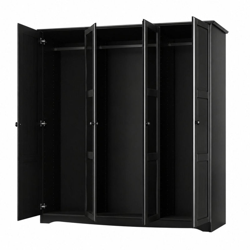 Solid Wood Mirrored Four Door Combo Dresser (765070) - Black