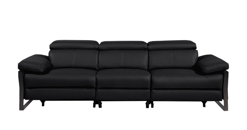 Top Grain Leather Reclining Metal USB Sofa (720326) - Black