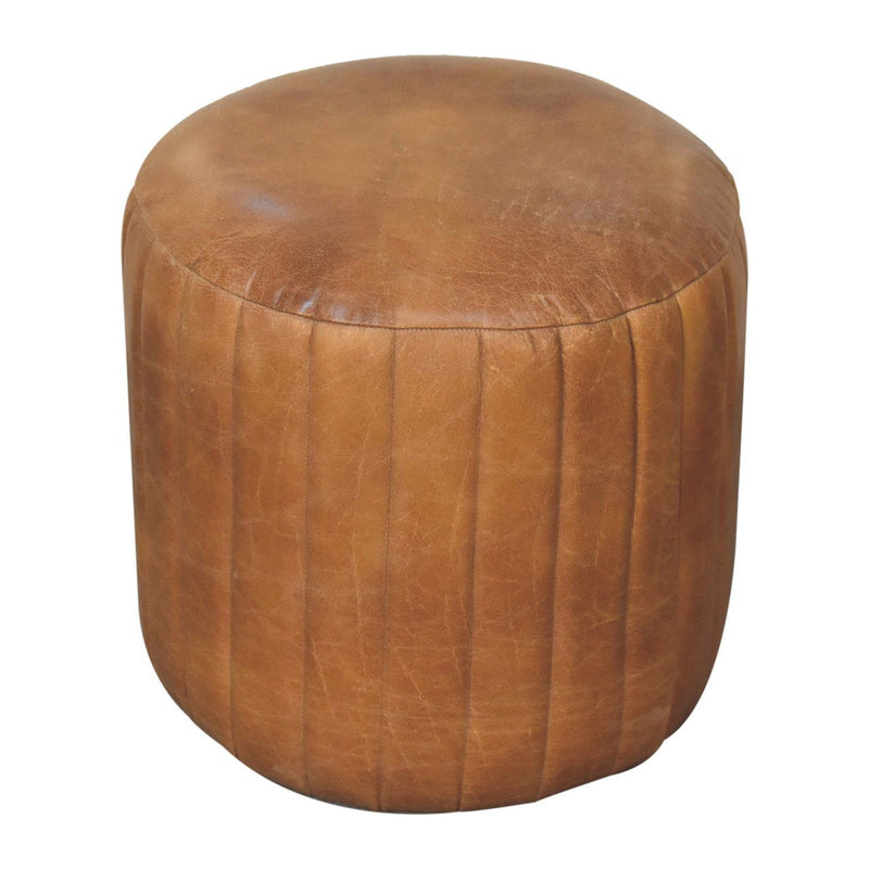 Leather Round Footstool (723467) - Brown