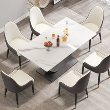 Load image into Gallery viewer, 63&quot; Modern Artificial Stone Crescent-Shaped Metal Legs, Can Accommodate 6-8 People - White / Black
