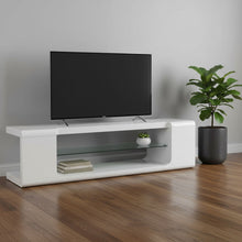 Load image into Gallery viewer, Clear Hollow Core Tempered Glass TV Stand - White
