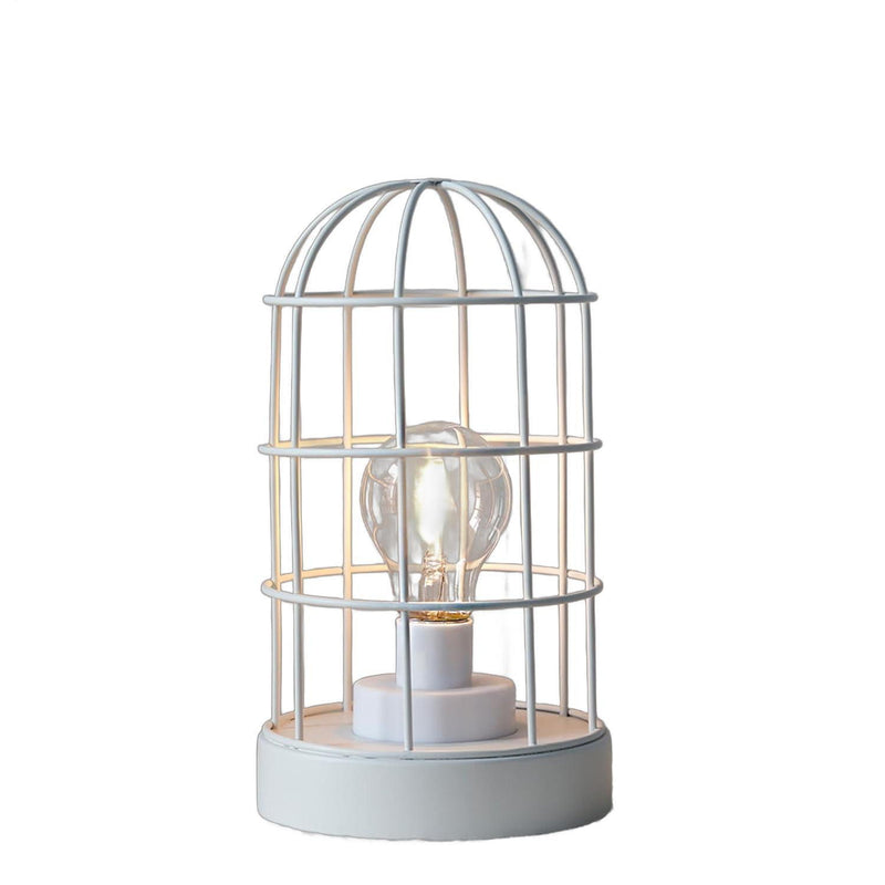 10" Battery Operated Lamp With Cage Cylinder Shade - White
